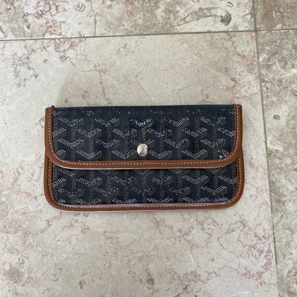 Goyard Black x Brown Chevron St Louis Pouch Case